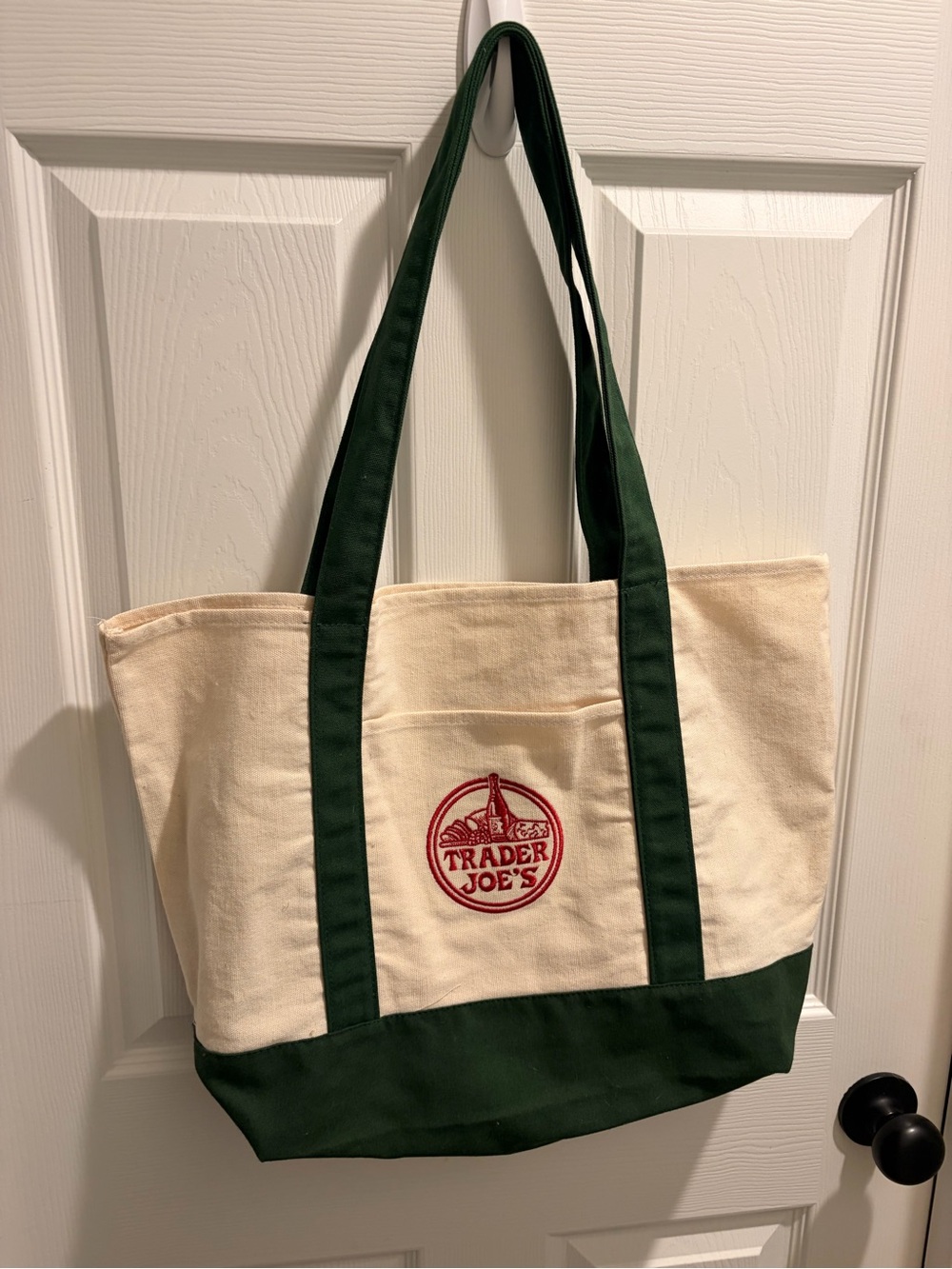 Trader Joe's Canvas Tote Bag in Cream and Forest Green